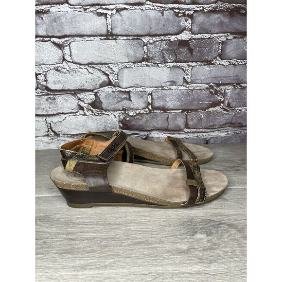 Taos Gold Brown Leather Ankle Strap Cork Wedge Sandals Women Sz 42EU/11M US - Picture 3 of 16